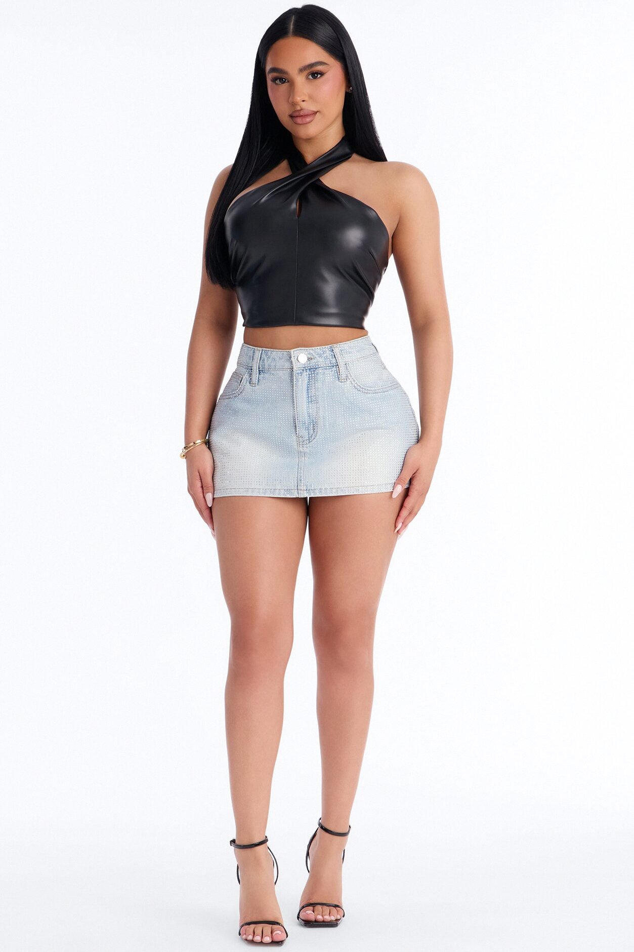 Shine Bright Sequin Denim Micro Mini Skirt - Light Wash