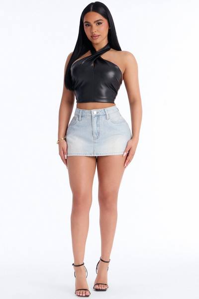 Shine Bright Sequin Denim Micro Mini Skirt - Light Wash