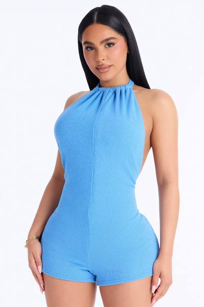 Meralyn Backless Knit Romper - Blue