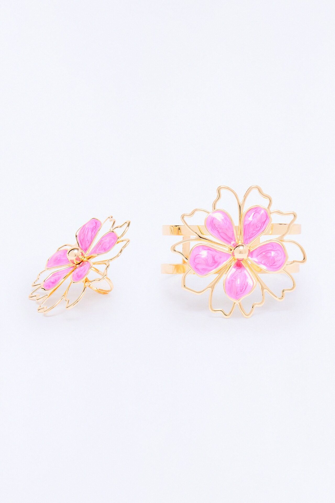 Floral Fantasy Ring And Bracelet Set - Gold/Pink