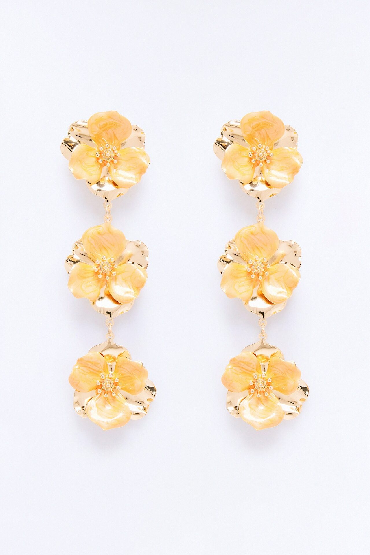 Citrus Petal Floral Earrings - Gold/Orange