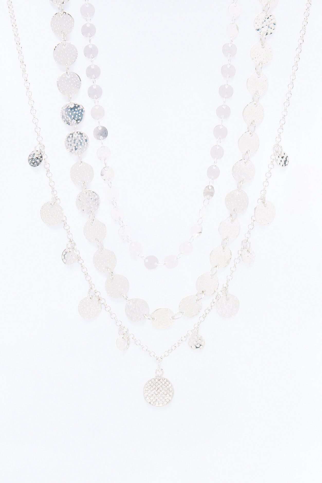 Elena Coin Hardware Layered Necklace - Silver