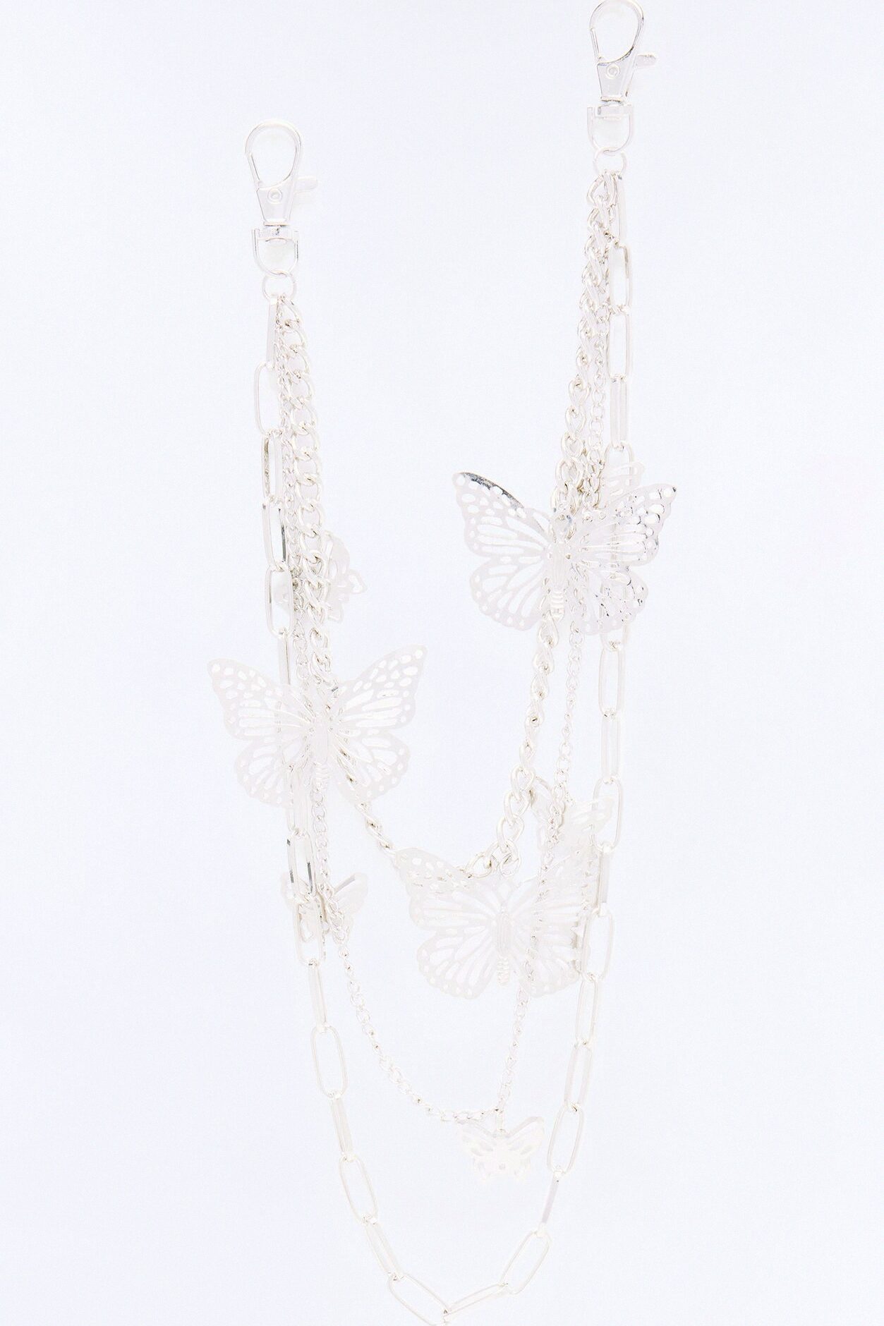 Winged Drip Butterflies Pant Chain - Silver