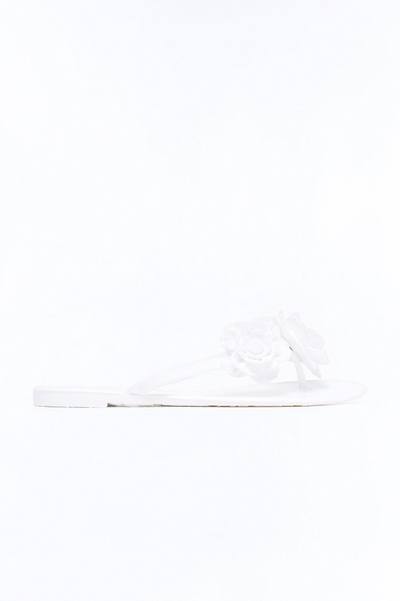 Frenchie Flower Flip Flops - White