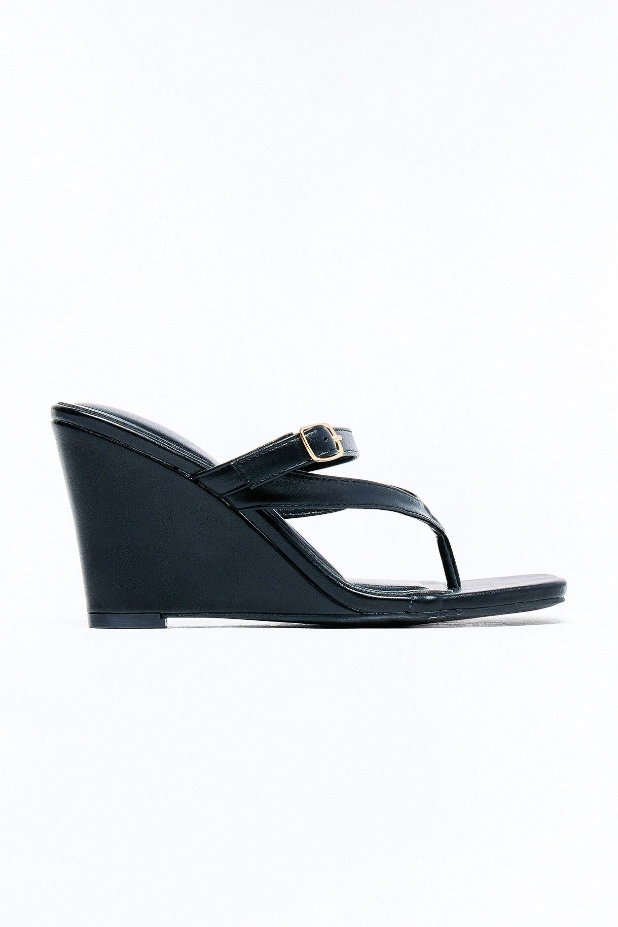 Reannah Buckle Thong Wedges - Black