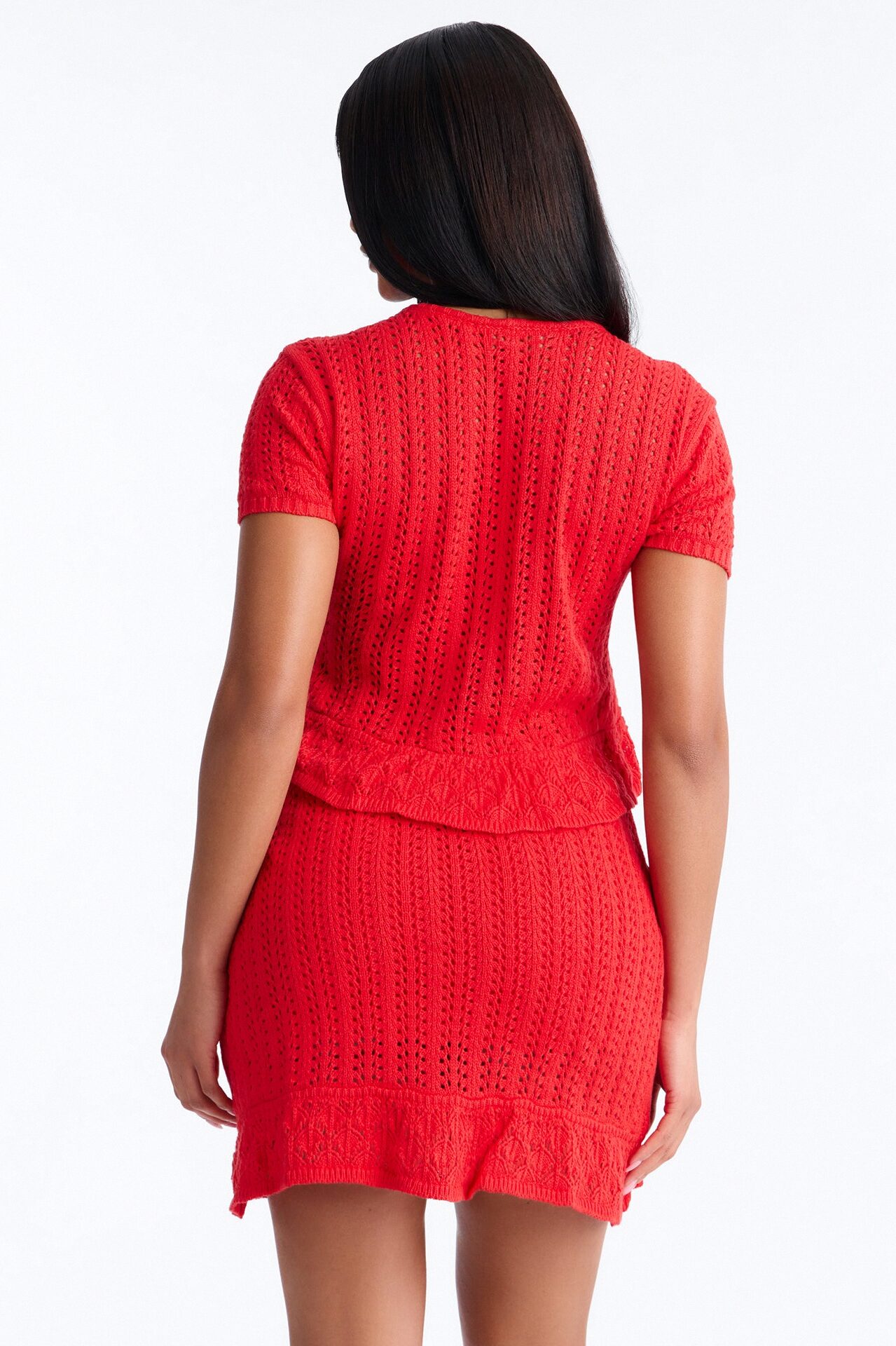 Summer Season Crochet Mini Skirt Set - Red