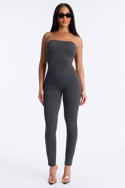 Body Language Skinny Strapless Catsuit - Charcoal