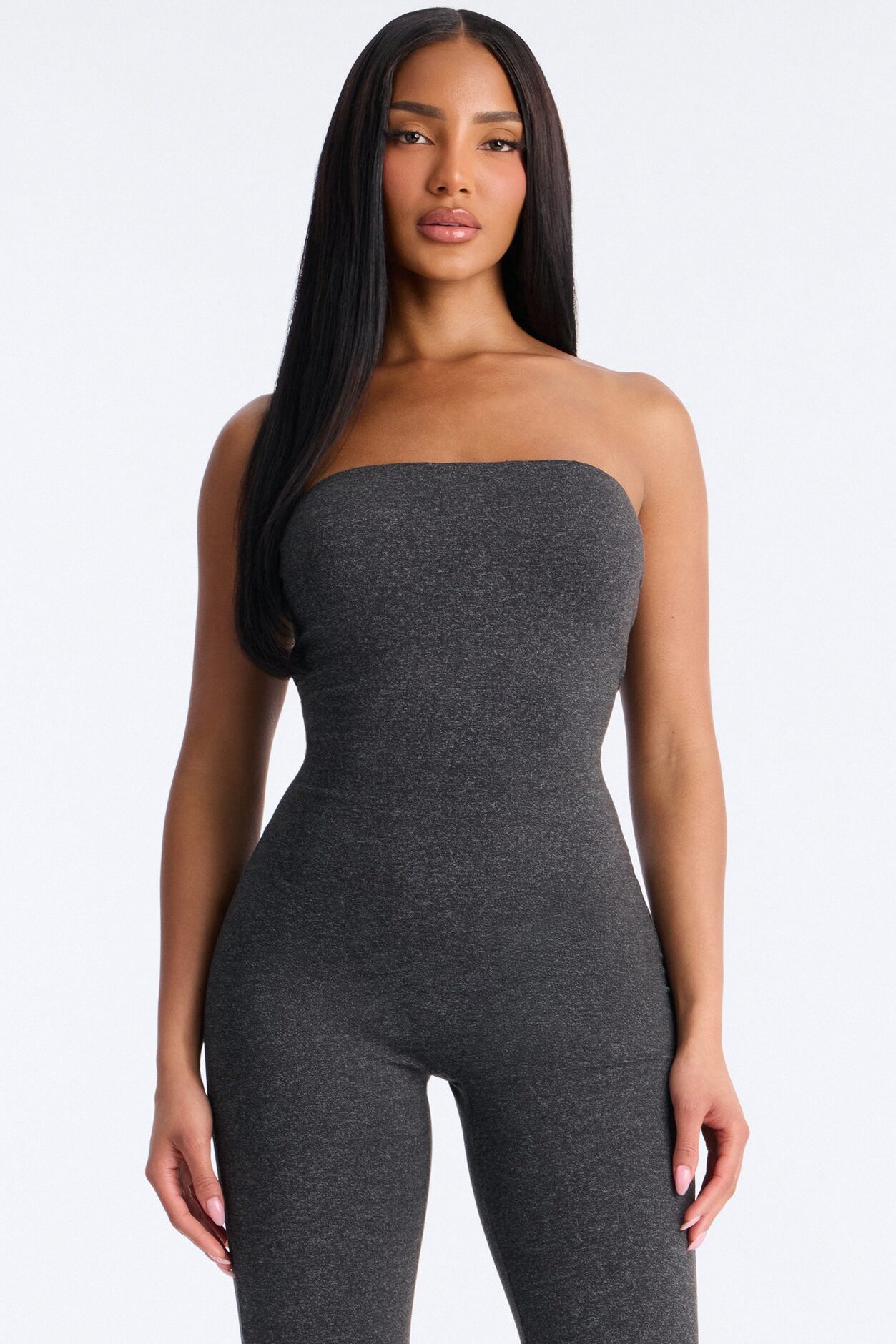 Body Language Skinny Strapless Catsuit - Charcoal