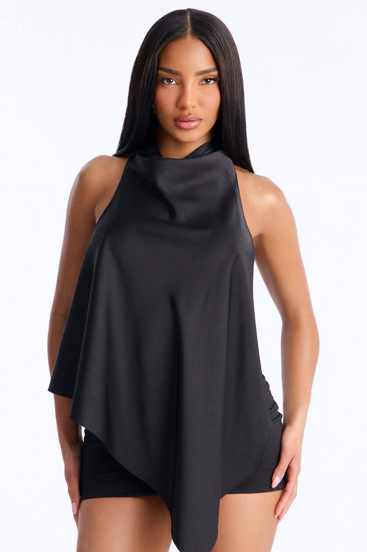 Gia Satin Backless Top - Black