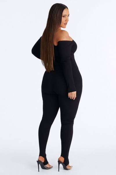 Cyndi Snatched Jumpsuit With Footie - Black