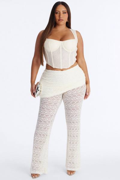 Katerina Sheer Lace Skirted Pant 33″ - Ivory
