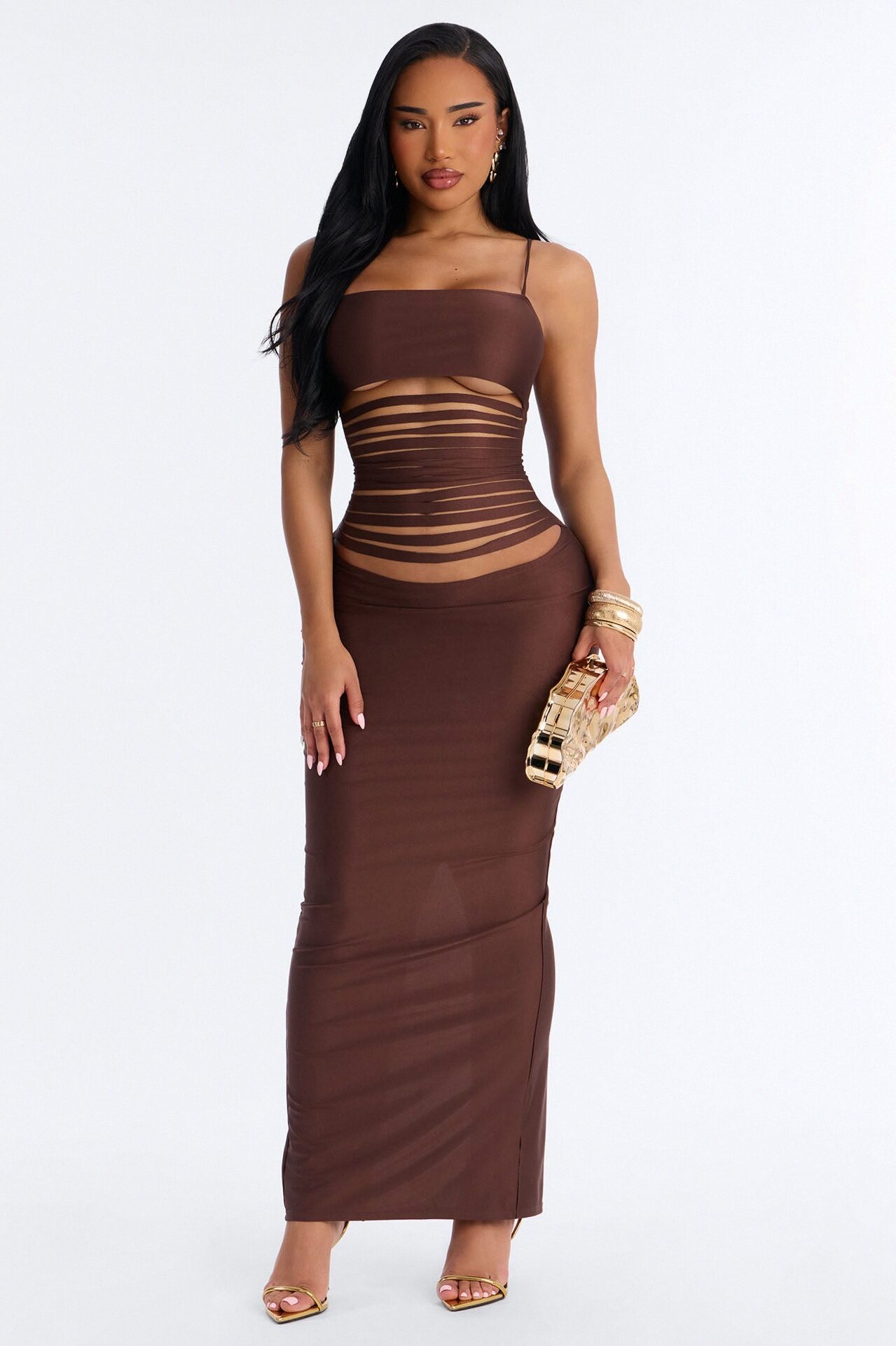 Afterglow Strappy Maxi Dress - Brown