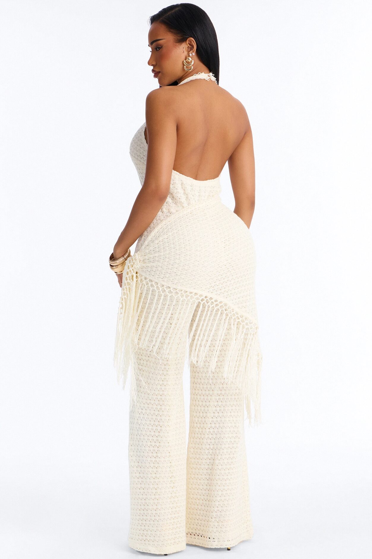 Mariah Jumpsuit And Tie Waist Scarf Set - Cream