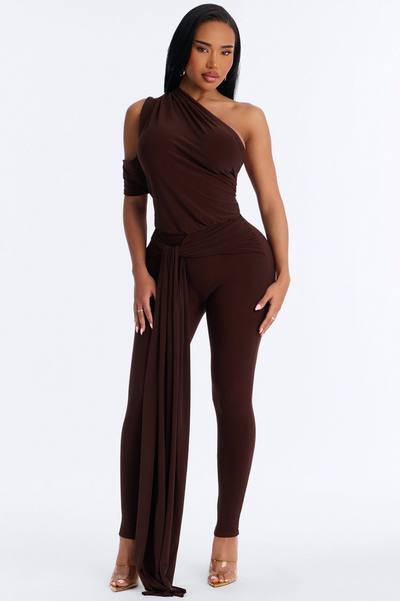 Shana Draped Catsuit - Chocolate