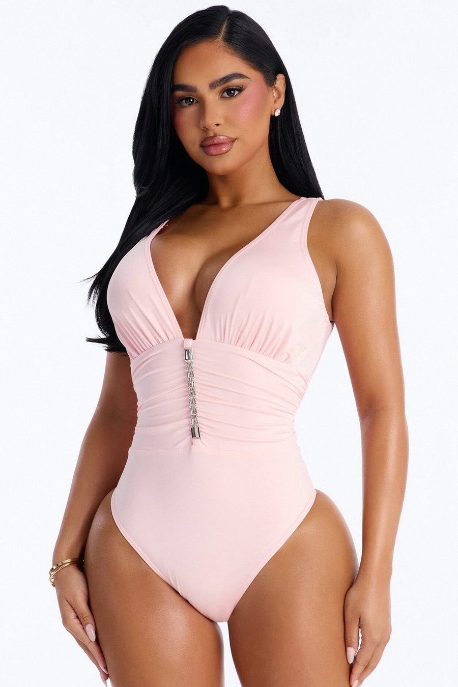 Shore Walks Ruching Hardware 1 Piece Swimsuit - Pink