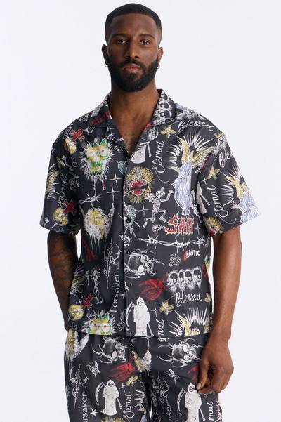 Graffiti Parlor All Over Printed Button Up Shirt - Multi Color