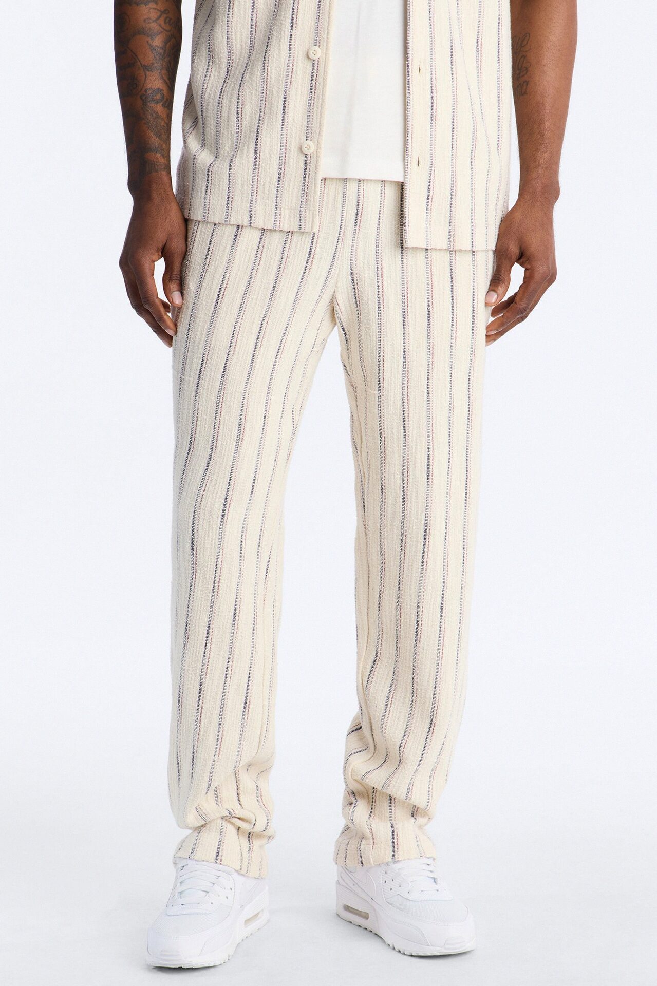 Slim Caicos Textured Stripe Slit Pant - Cream