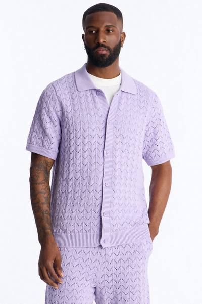 Waterfall Texture Open Knit Shirt - Lavender