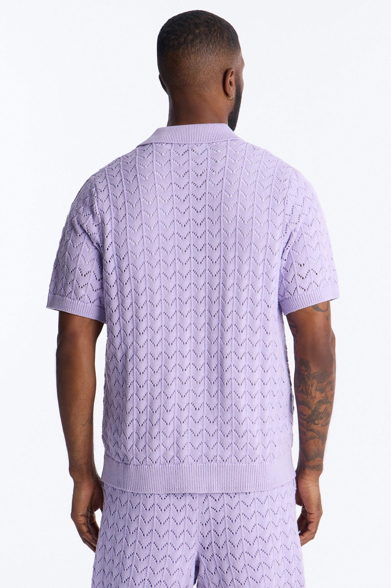 Waterfall Texture Open Knit Shirt - Lavender