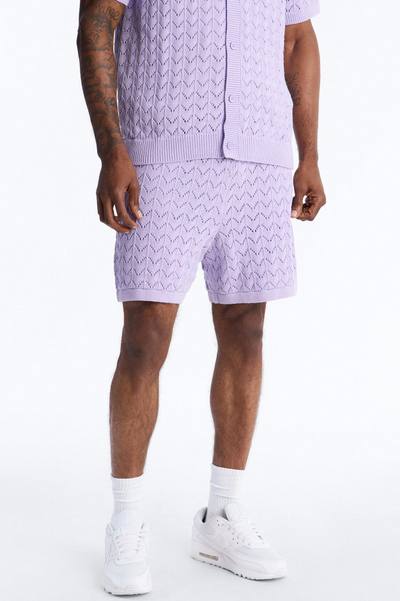 Waterfall Texture Open Knit Shorts - Lavender