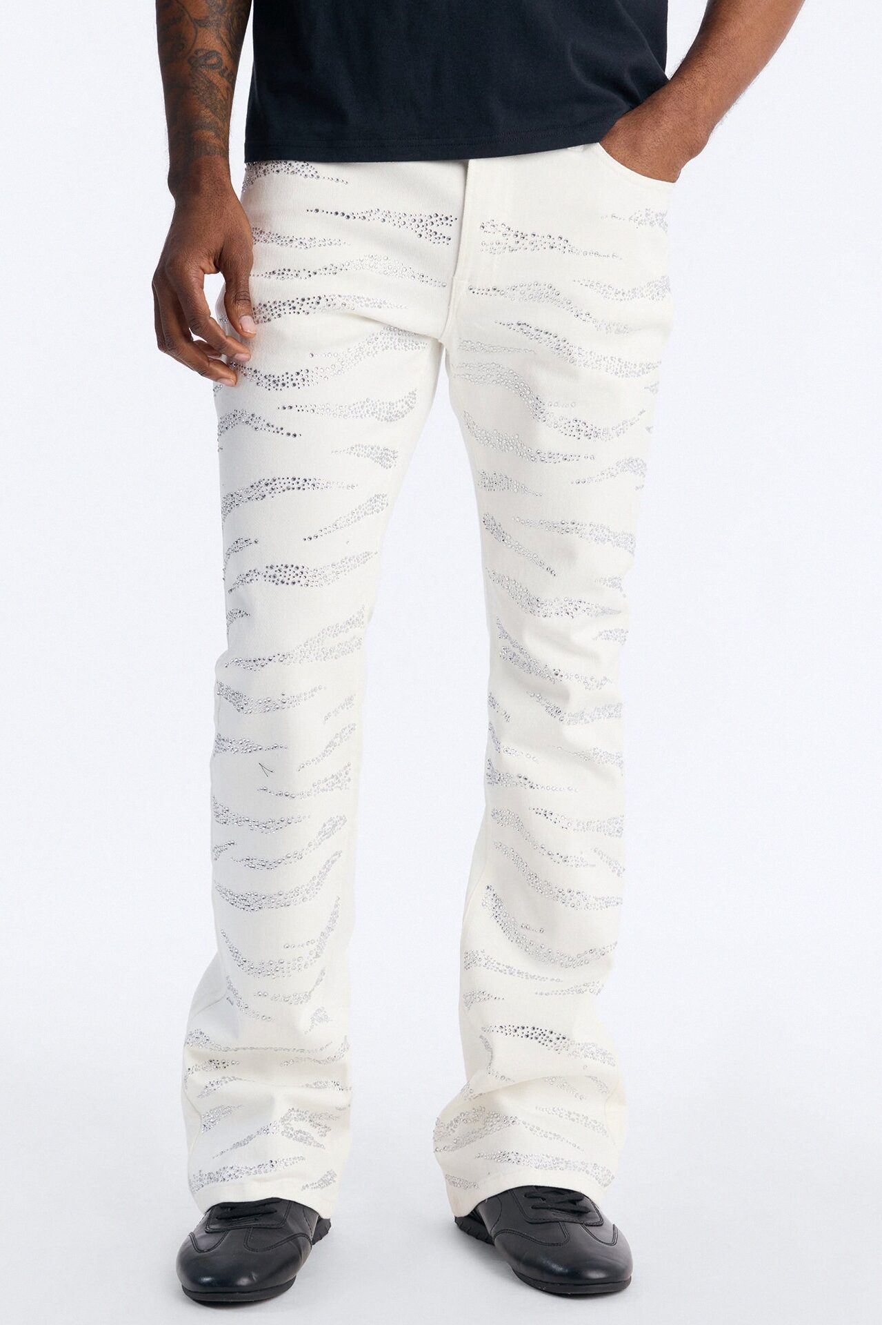 Stacked Skinny Flare Electric Prowl Jean - White
