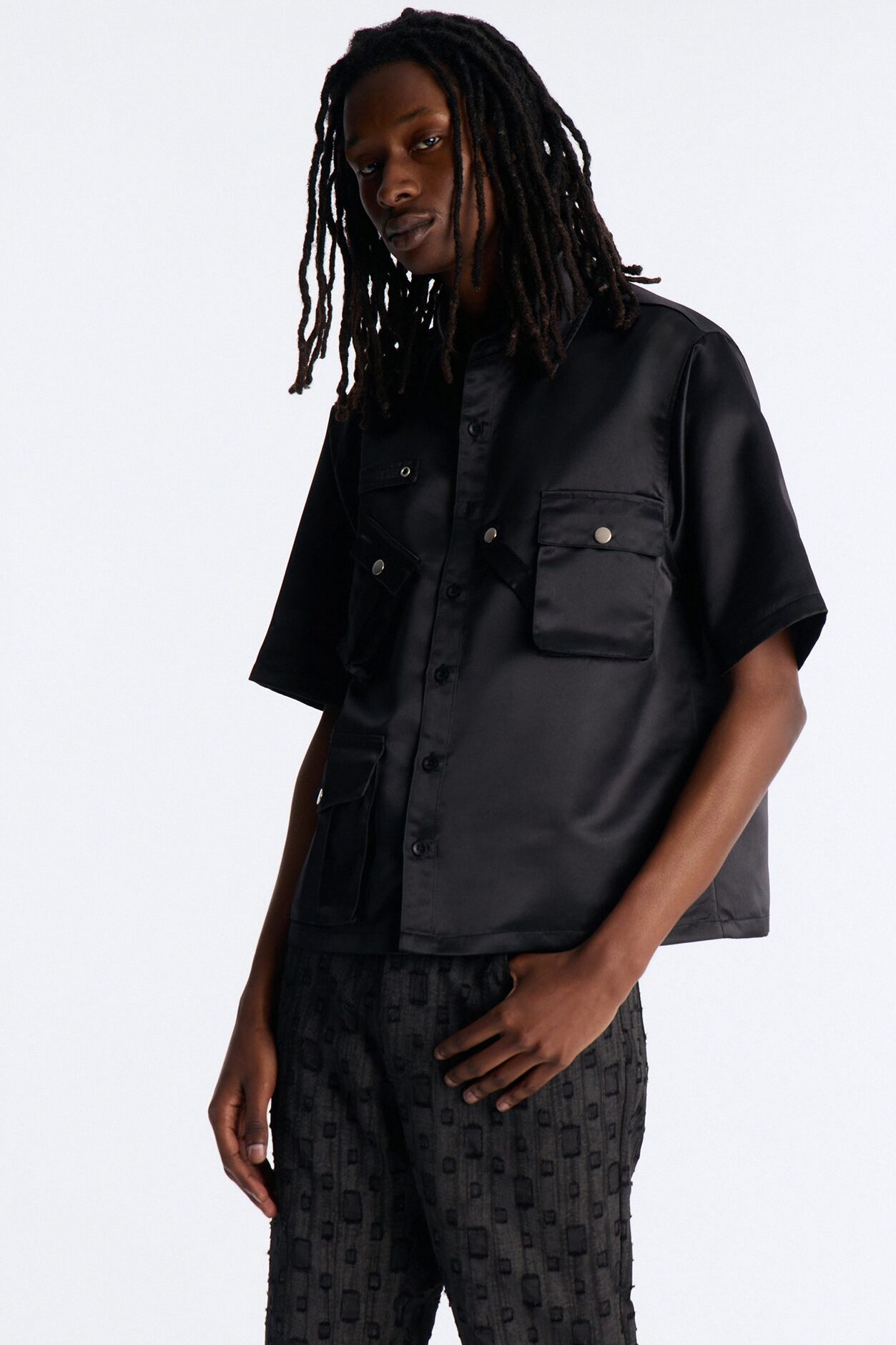 Boxy Tribeca Gloss Utility Shirt - Black