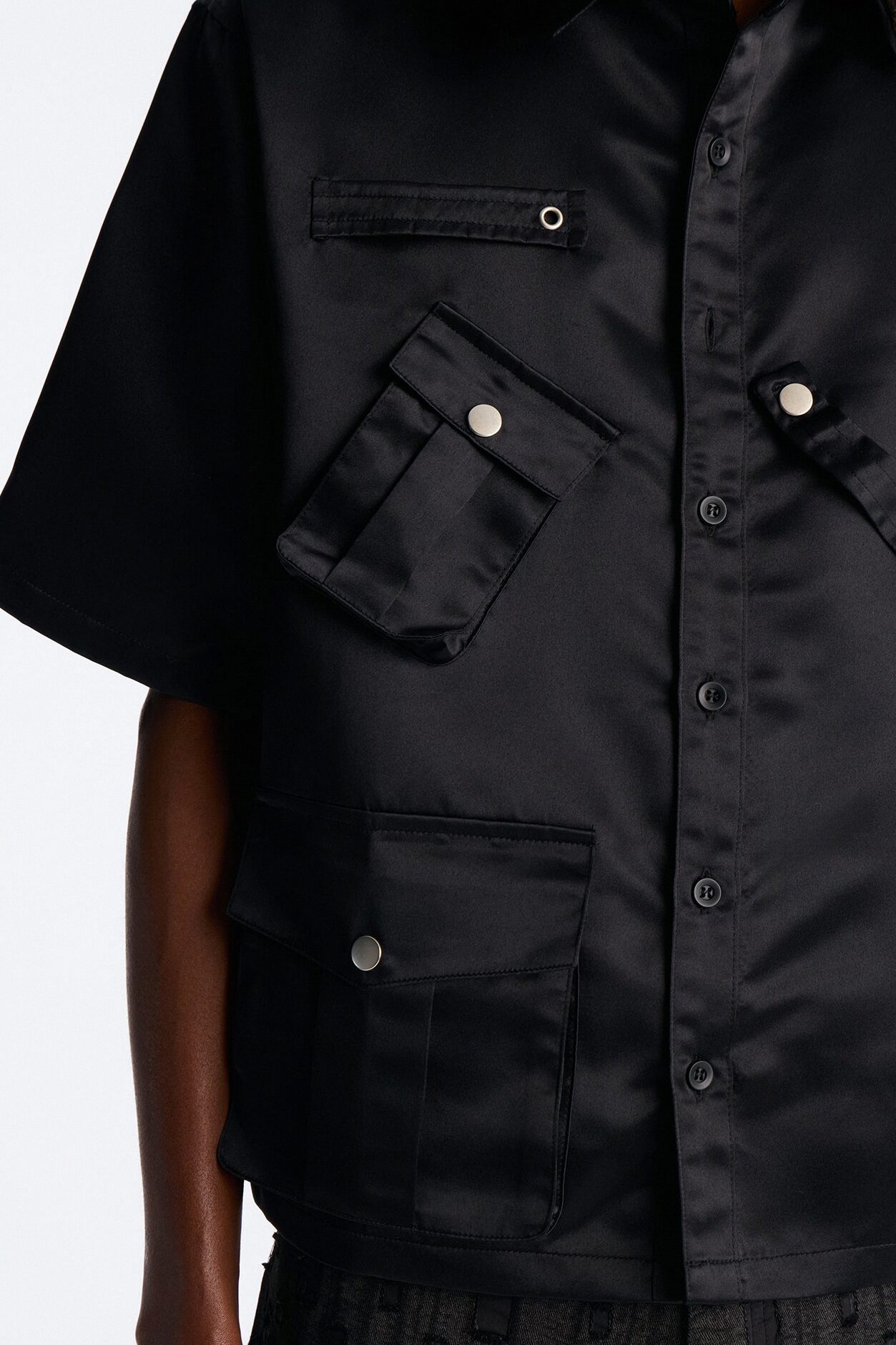 Boxy Tribeca Gloss Utility Shirt - Black