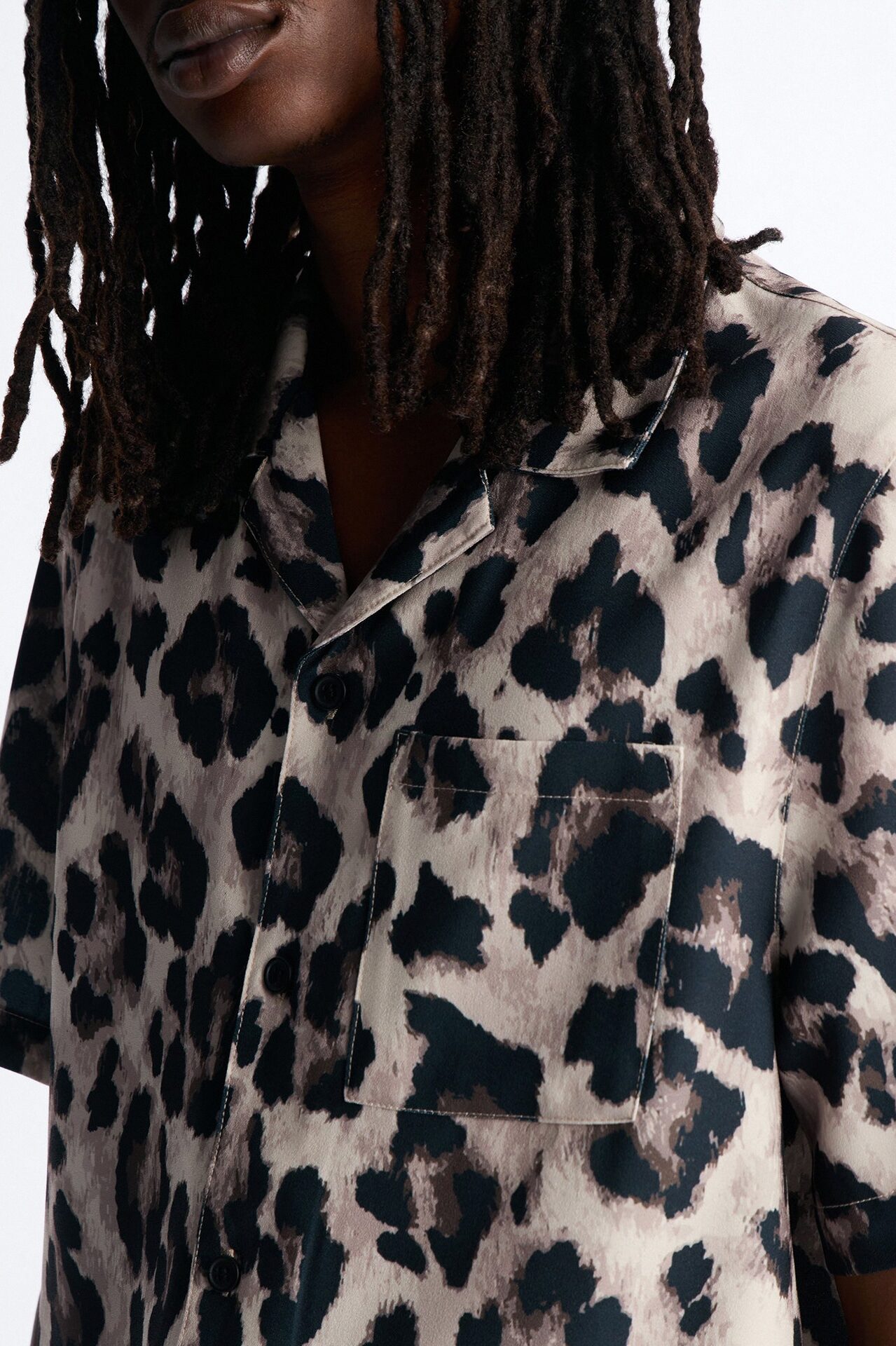 Wild Night Leopard Short Sleeve Cuban Collar Shirt - Brown