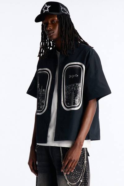 Skyline Views Short Sleeve Button Up Shirt - Black