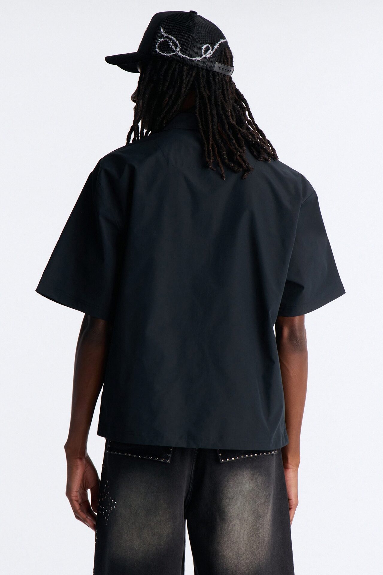Skyline Views Short Sleeve Button Up Shirt - Black