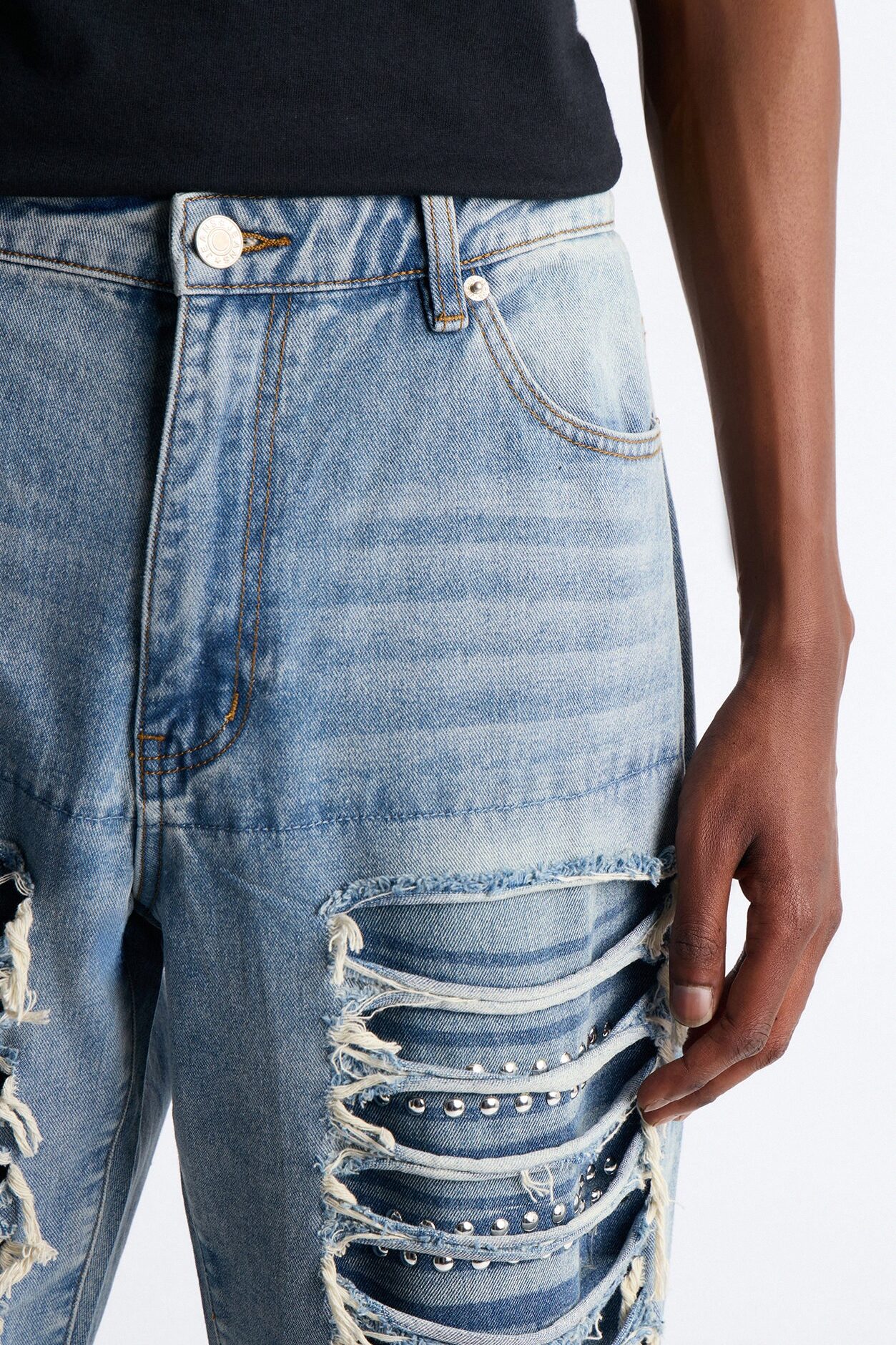 Baggy Studded Mayhem Jean - Light Wash