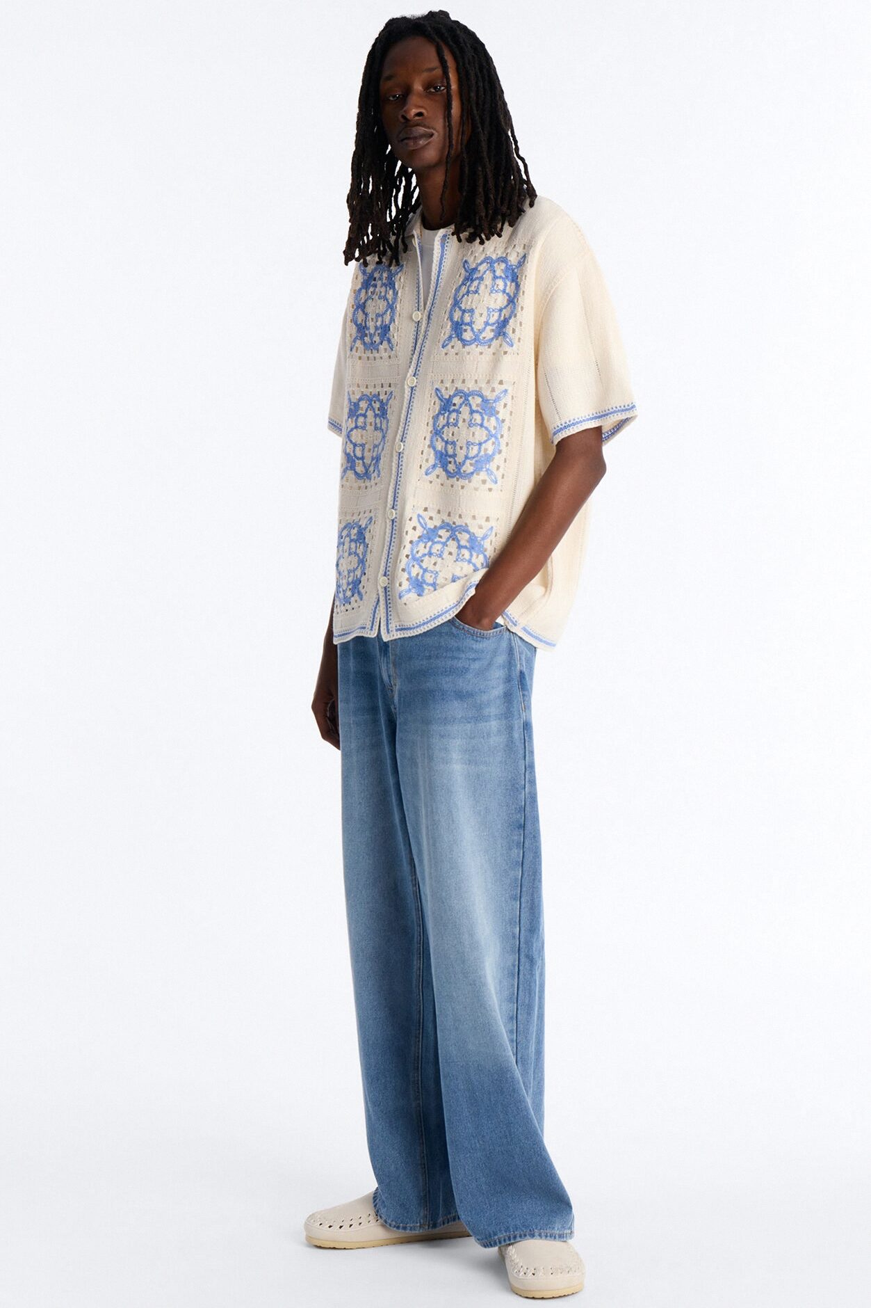 Lido Isle Crochet Button Up Shirt - Cream
