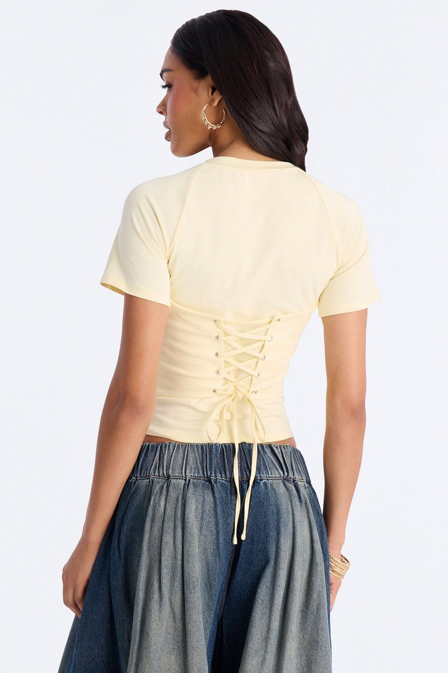 Lowkey Snatched Lace Up Short Sleeve Tee - Yellow