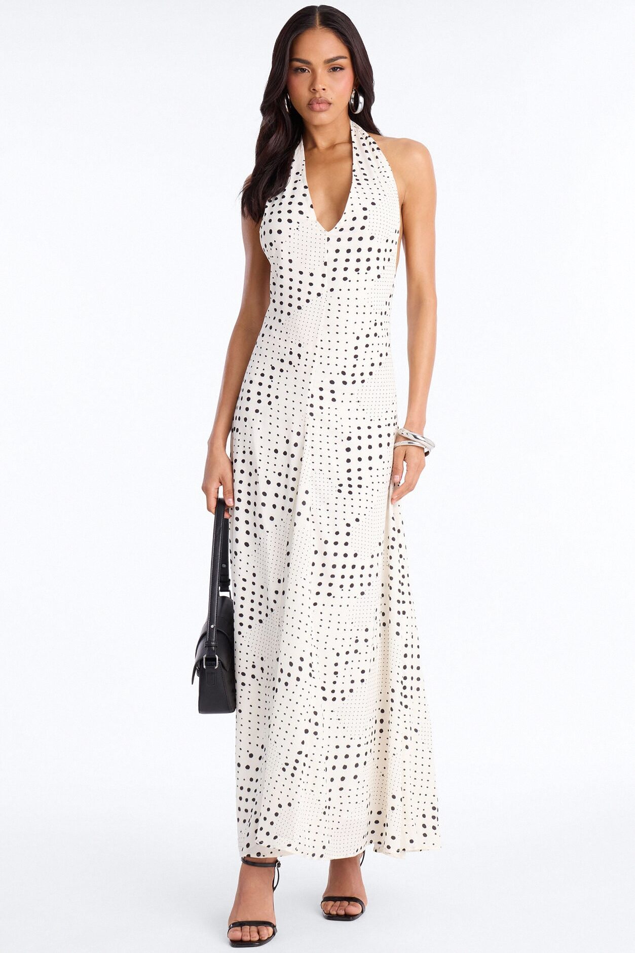 Emily Polka Dot Chiffon Maxi Dress - White/Black