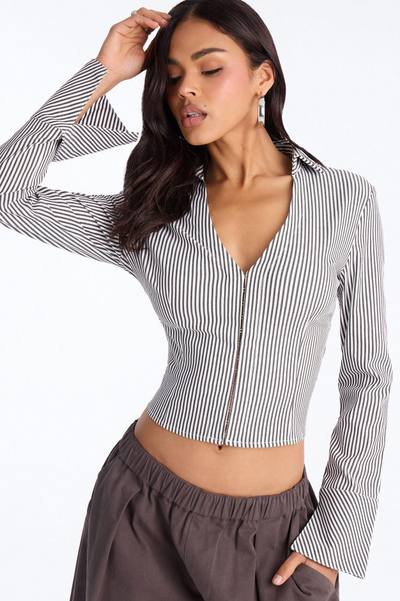 Bet On Me Bell Sleeve Stripe Top - Black/combo