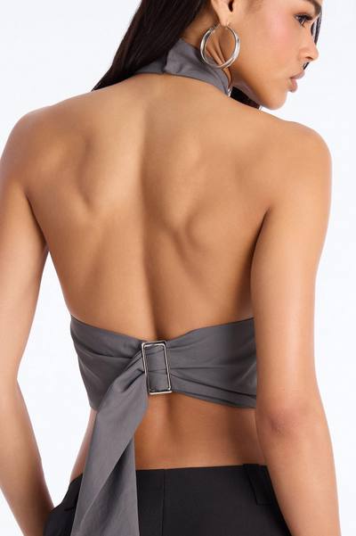 Modern Girl Belted Nylon Halter Top - Grey