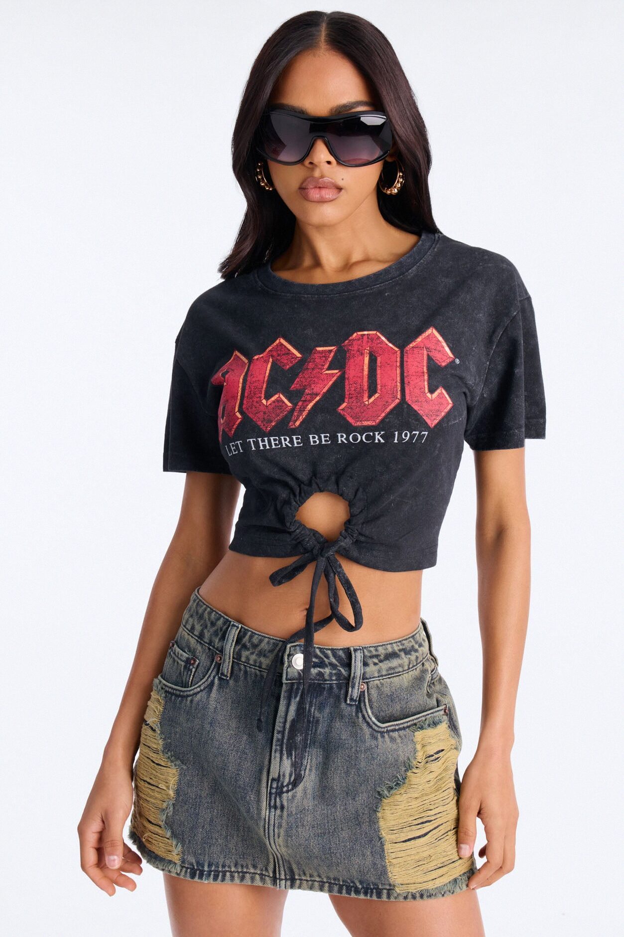 ACDC Mineral Washed Key Hole Tee - Black Wash