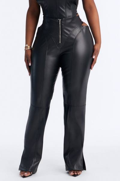 Midnight Rush Low Rise Faux Leather Cut Out Pant 33″ - Black