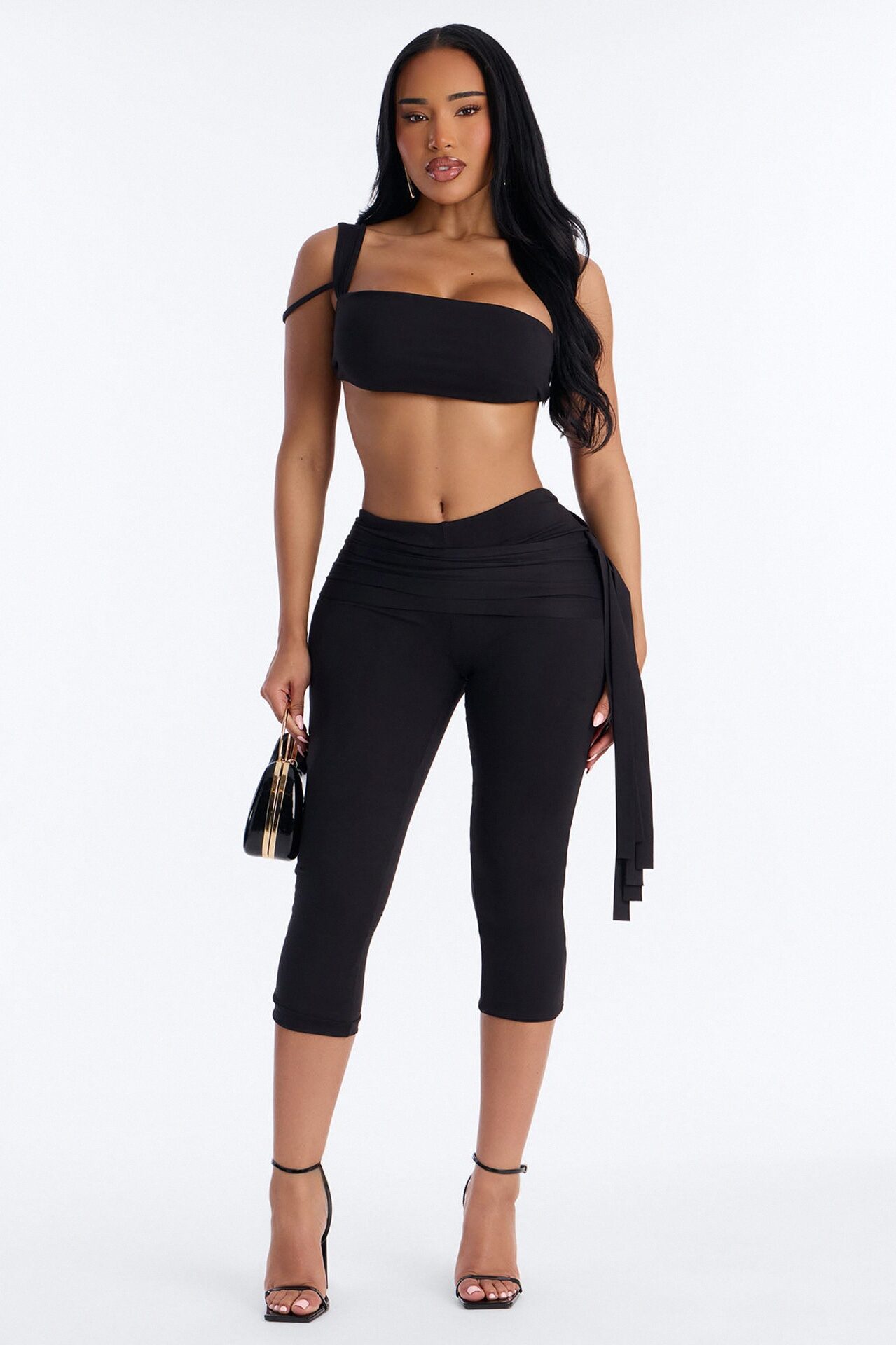 Bianca Matte Form Double Lined Tie Capri Pant - Black