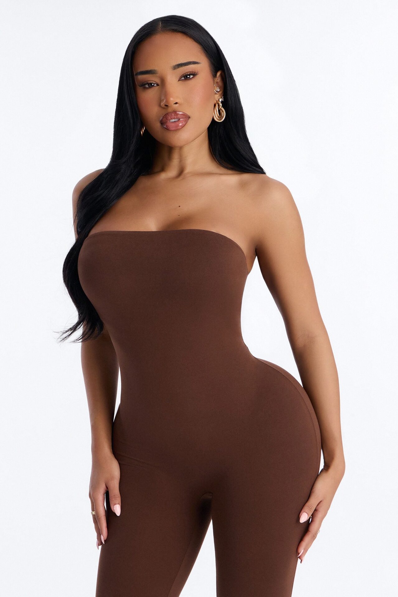 Body Language Skinny Strapless Catsuit - Brown