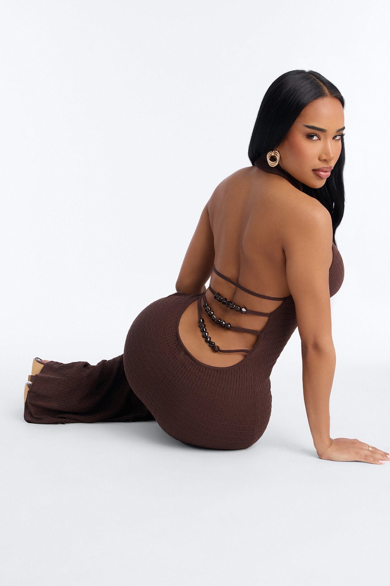 Blooming Affection Backless Maxi Dress - Brown