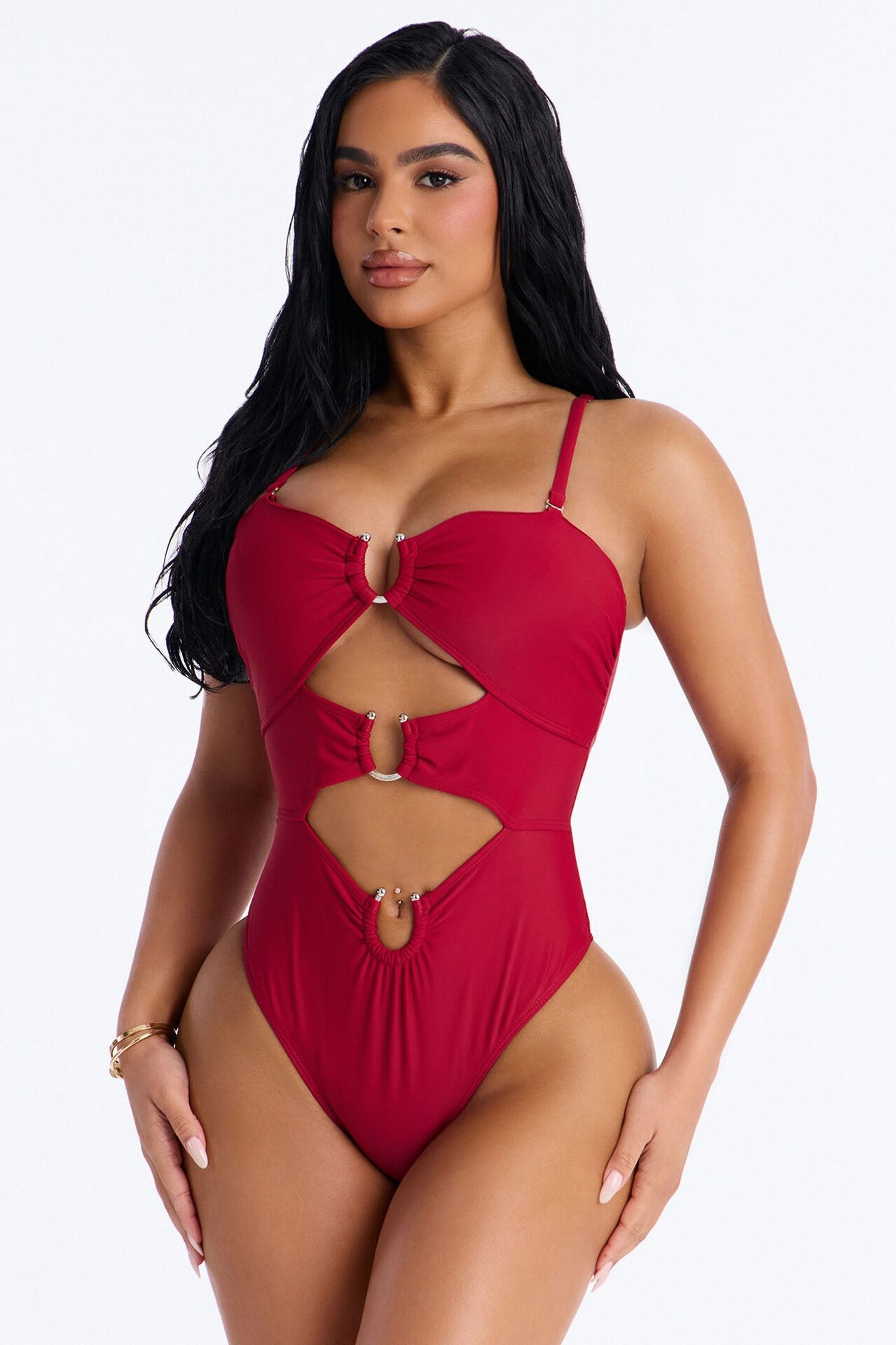 Mimosas By The Pool U Wire Cut Out 1 Piece Swimsuit - Burgundy