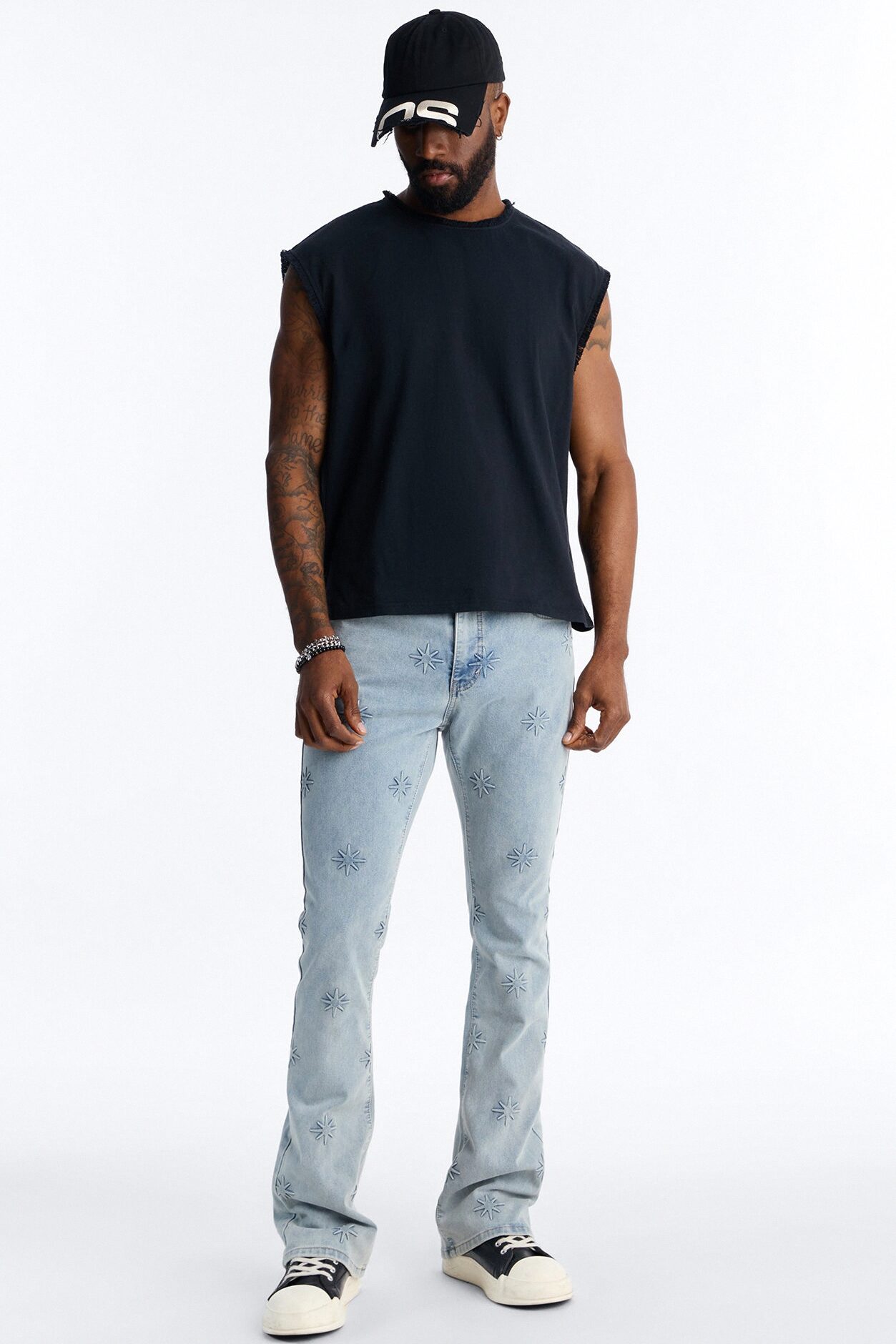 Stacked Slim Flare Embossed Supernova Jeans - Light Wash
