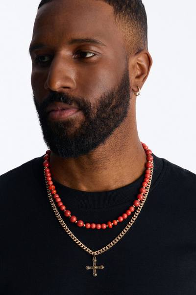 Layered Cuban Cross And Beaded Necklace Set - Gold/combo