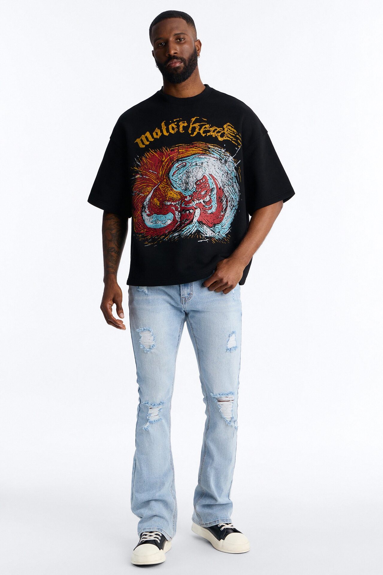 Motorhead Another Perfect Tour 1983 Oversized Fleece Tee - Black Wash