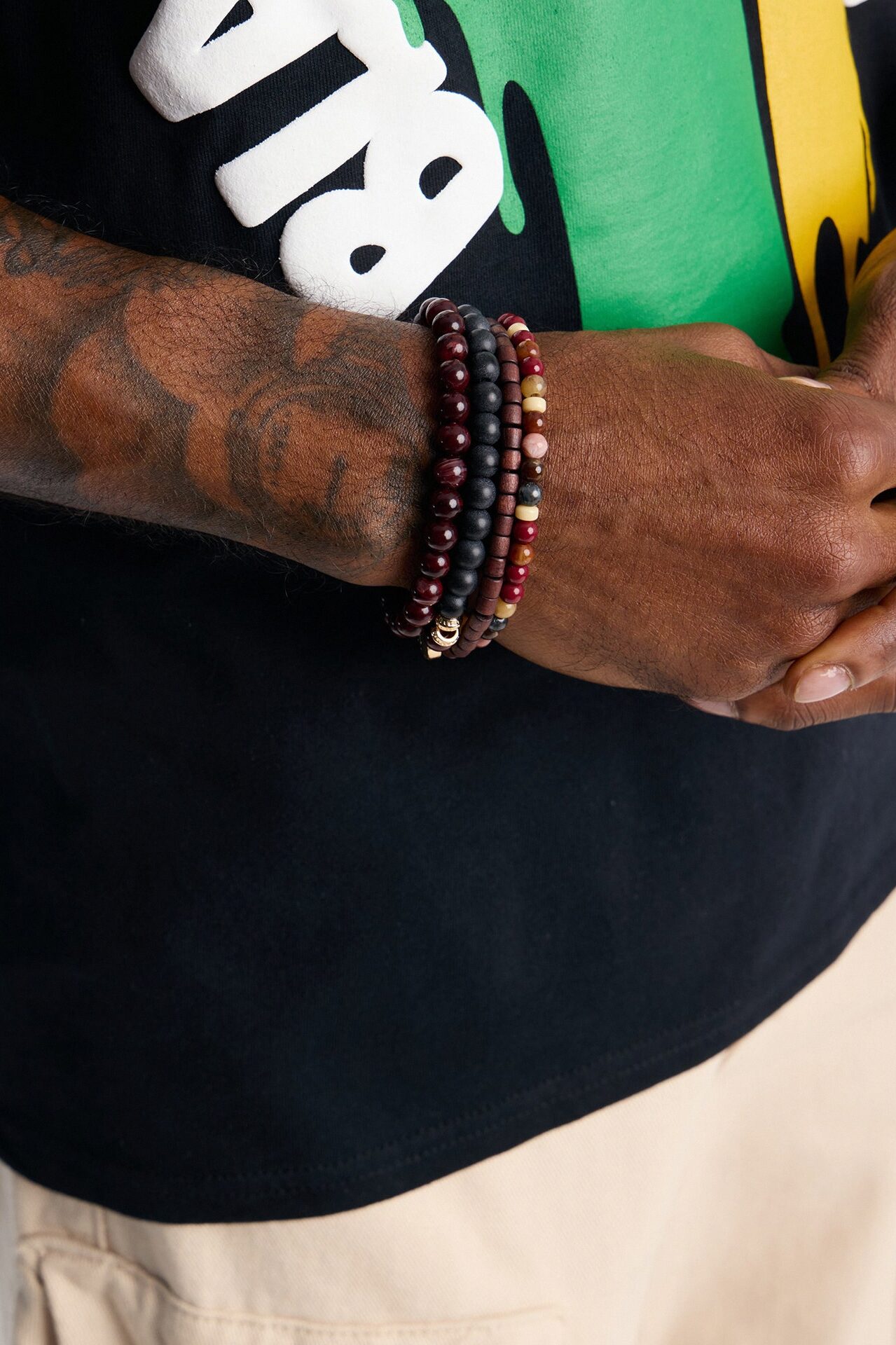 Snake Mixed Material Bead Bracelet Set - Multi Color