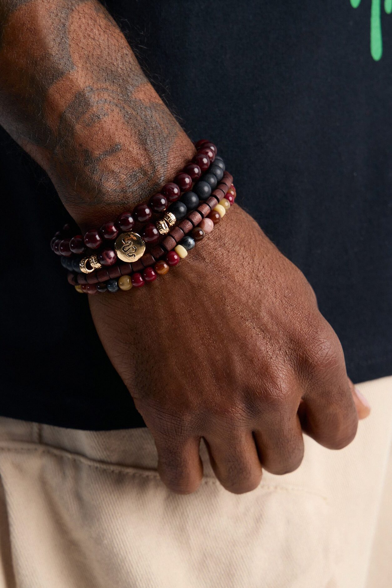 Snake Mixed Material Bead Bracelet Set - Multi Color