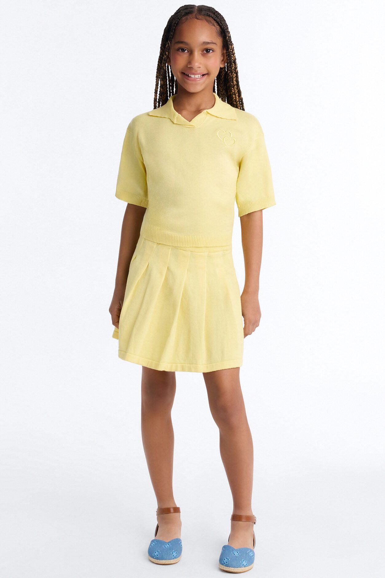 Mini Heartbeats In Harmony Pleated Mini Skirt Set - Yellow