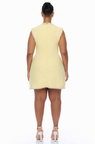 Victoria Pearl Trim Bandage Mini Dress - Yellow
