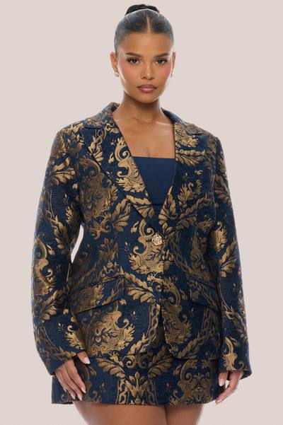 Vanya Jacquard Blazer Skirt Set - Navy/combo